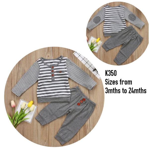 grey and white suit trousers and longsleeve