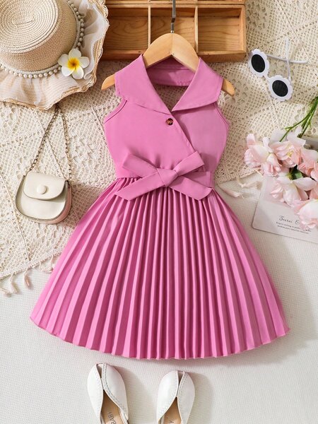 Robe fille plissée rose chic