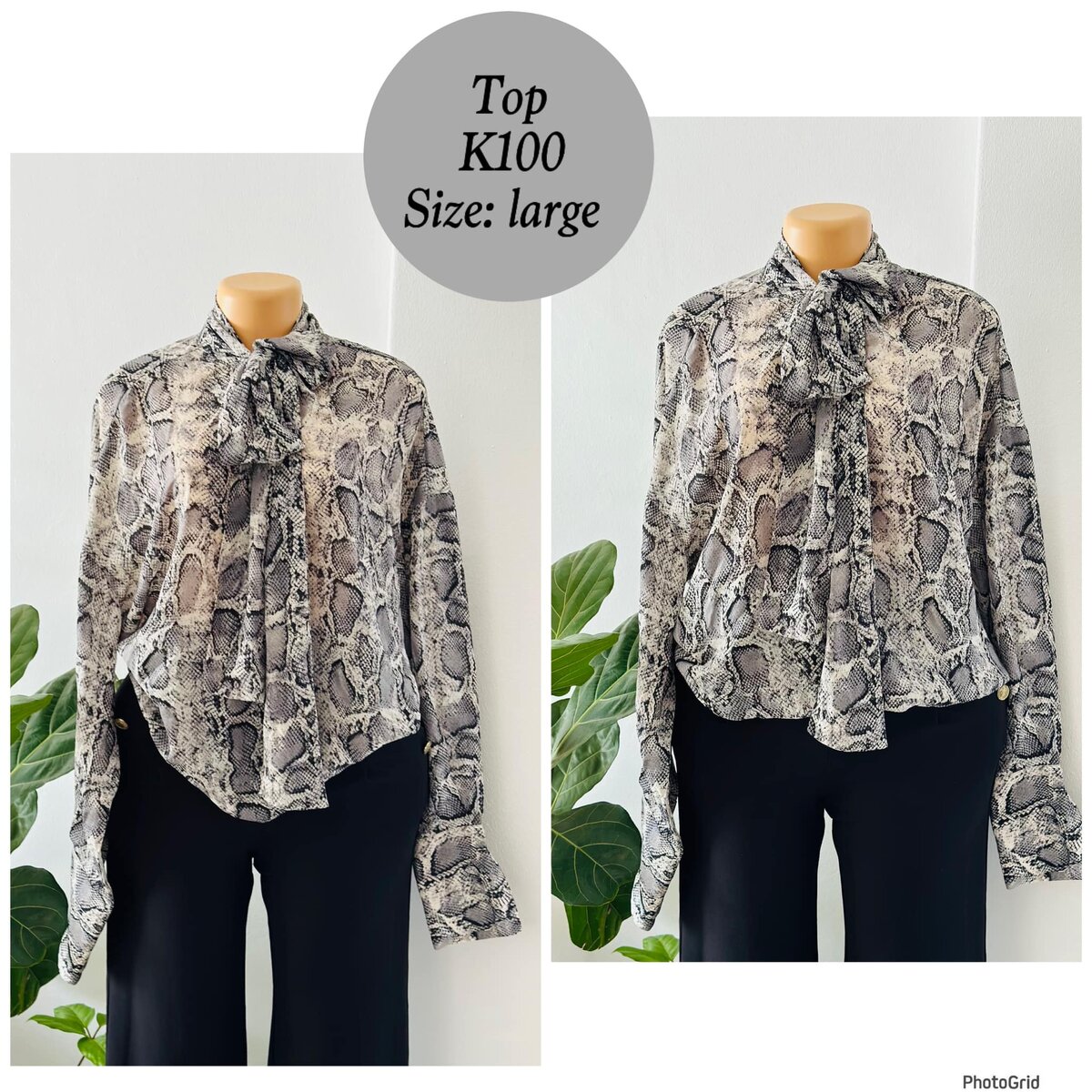 Women's shirt with a bow in a snake print in size L