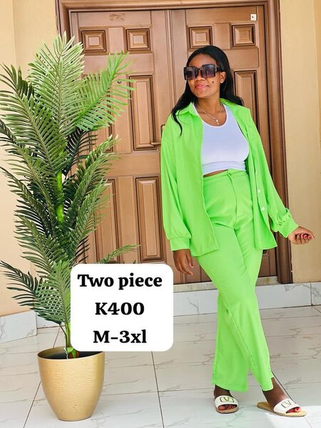 Women's suit bright green long-sleeved shirt and trousers  S-3xl