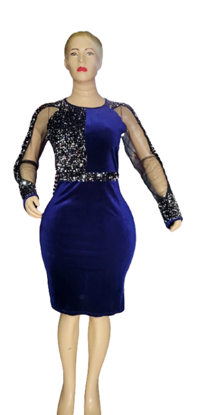Robe Bleu Velours Pailletée