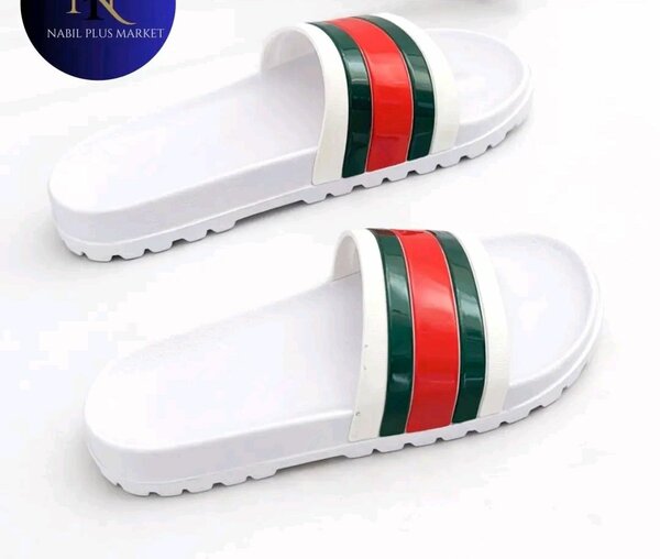 Mules homme blanc avec bandes rouges et vertes