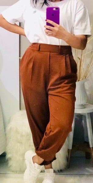 Pantalon taille haute marron