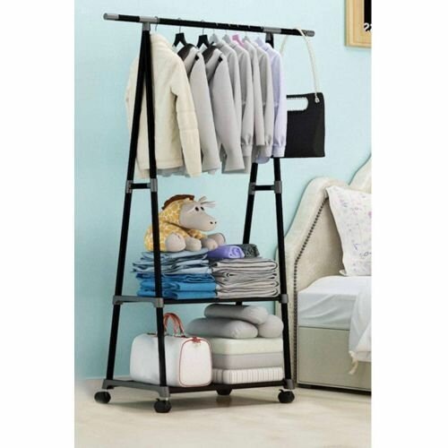 Étagère à Vêtements Porte Manteau Triangulaire à Roulettes - Noir