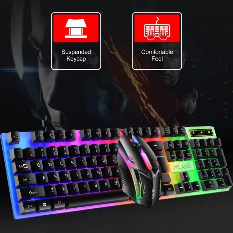 Clavier + Souris + Tapis USB filaire Avec Lumière RGB