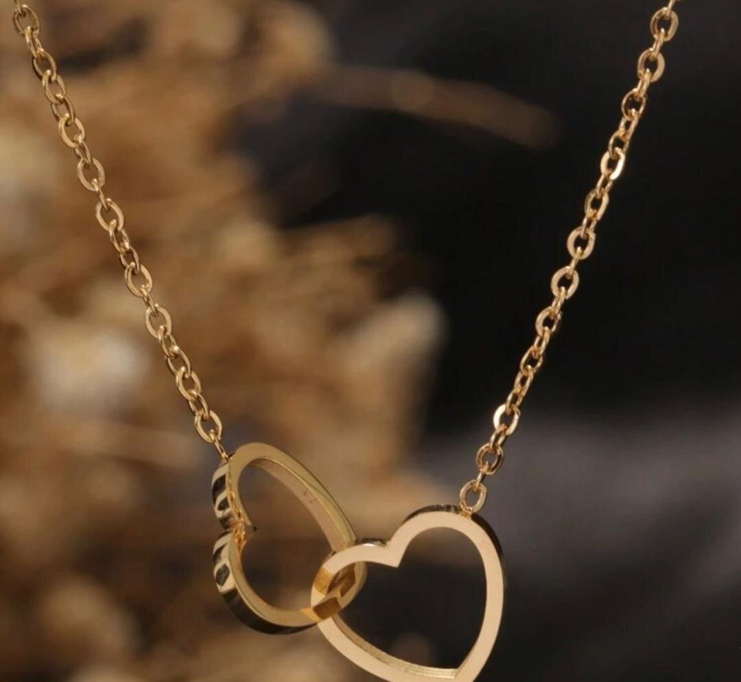 Collier en acier inoxydable deux coeurs