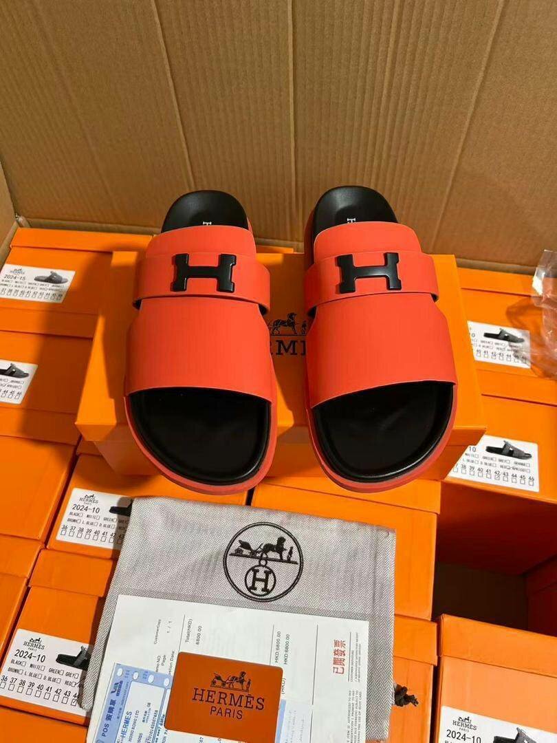 Sandales Hermes homme cuir rouge