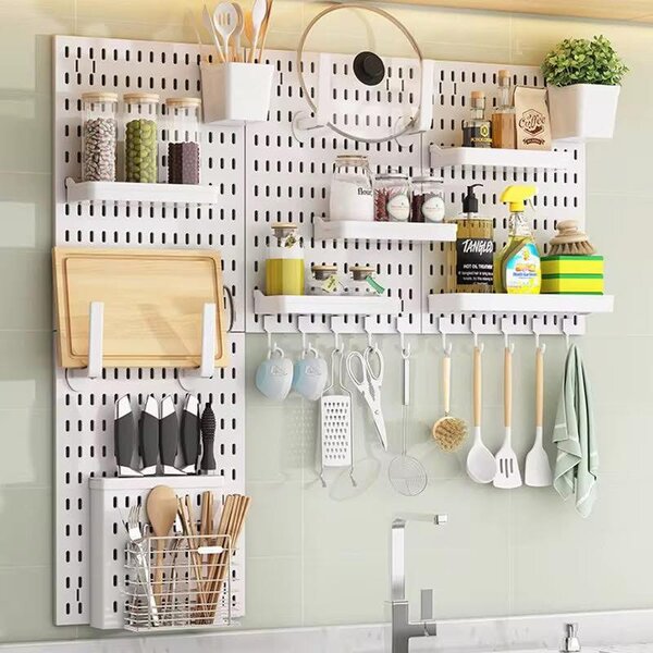 White Pegboard Kitchen Storage Organizer