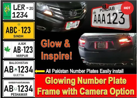 1Pc Red Neon Number Plate Frame with Camera Fitting Option