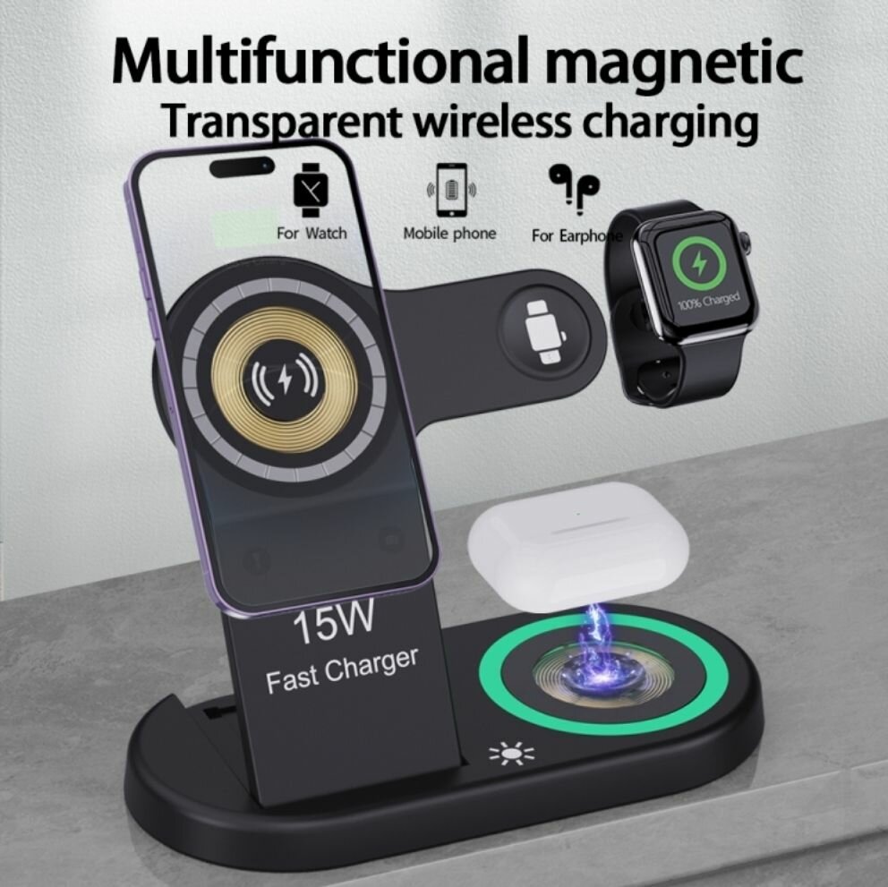4-IN-1 MULTIFUNCTION MAGNETIC WIRELESS CHARGER - BLACK