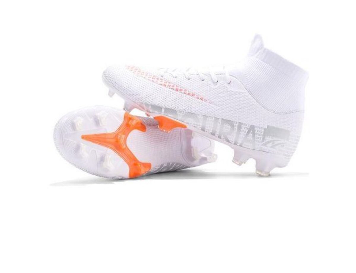 Soccer Shoes AG High Ankle Football Boots Men Sneakers-Whit
