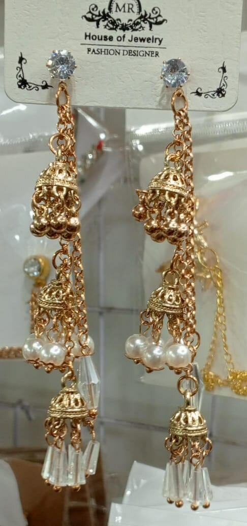 Pearl-Beaded Gold-Plated Jhumka Earrings