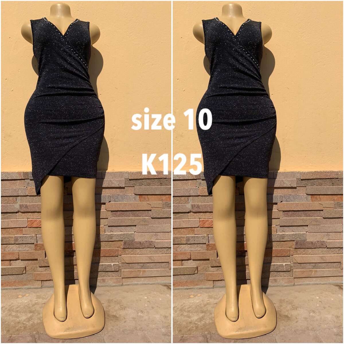 Black dress with lurex, wrap-around, size 10