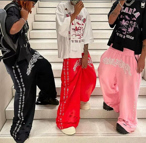 Pantalons larges à perles