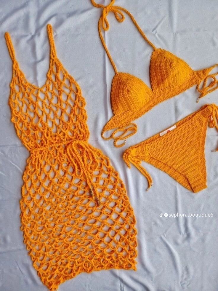 Bikini en crochet jaune