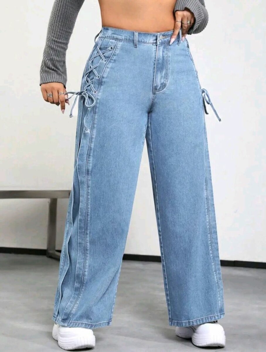 Jeans larges à lacets femme
