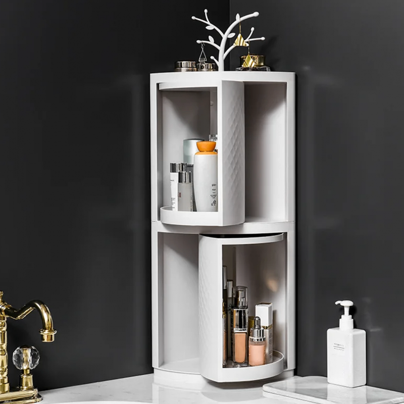 Double decker rotatable corner cabinet