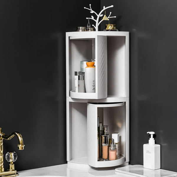 Double decker rotatable corner cabinet