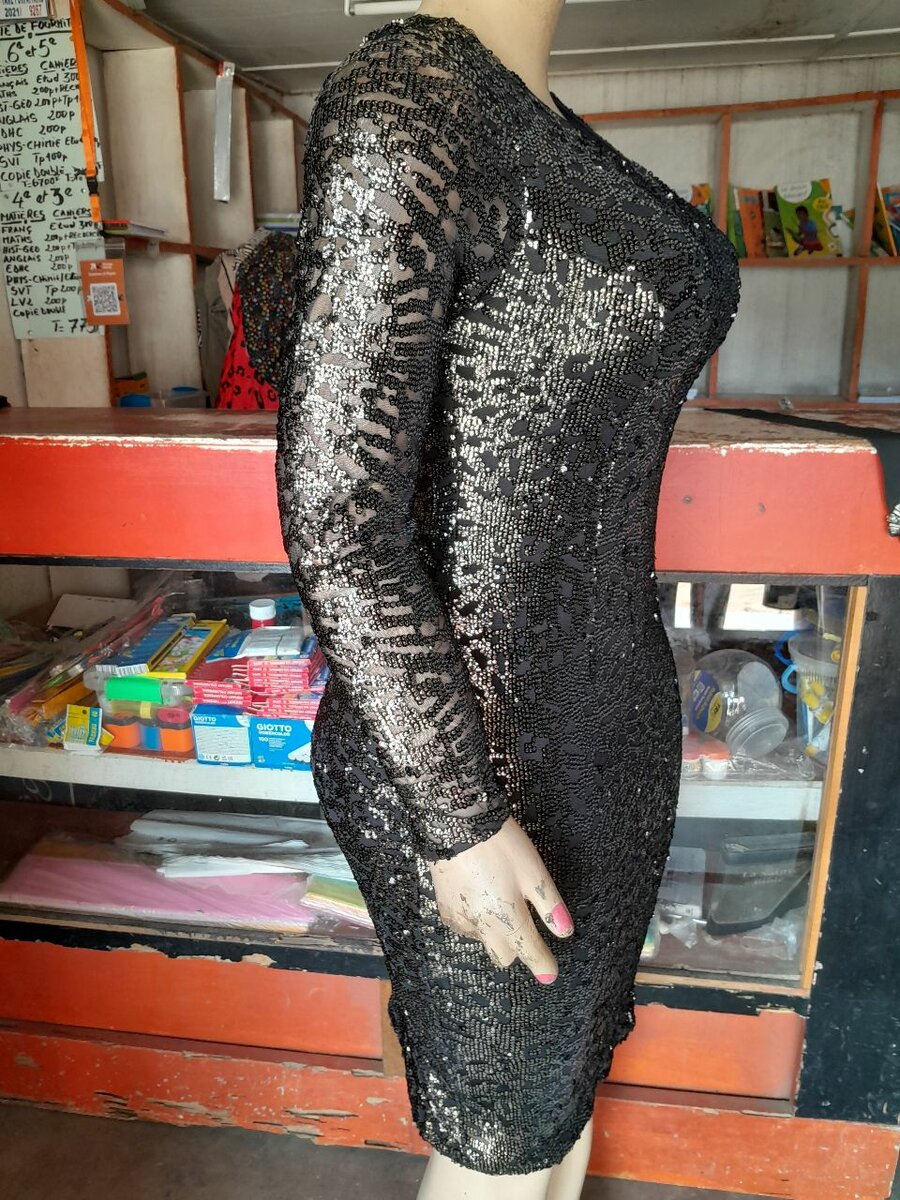 Belle robe manches longues à paillettes