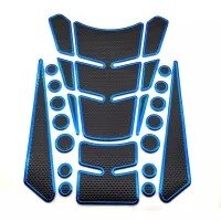 3D Dotted Black with Blue Outline Motorcycle Gas Fuel Oil Tank Pad Sticker Protector Cover Fish Bone Decals Black Pro Gripper