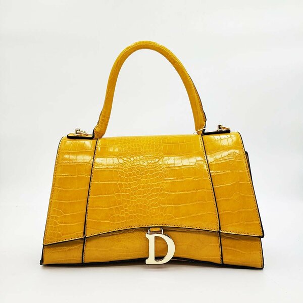 Crocodile jaune Sac à épaule en cuir en relief avec boucle