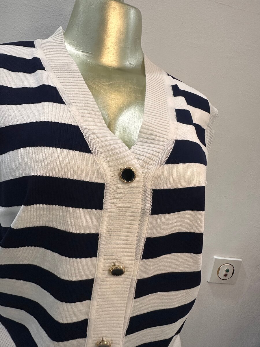 Cardigan sans manches rayé