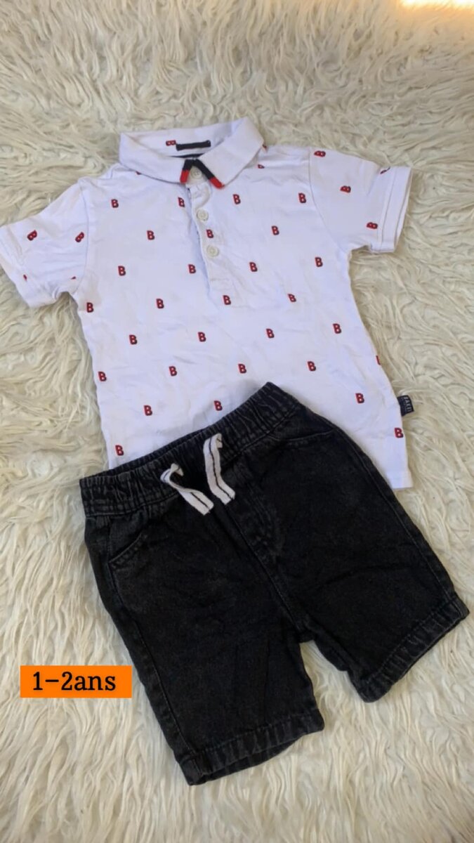 Ensemble garçon, T-shirt blanc et short noir