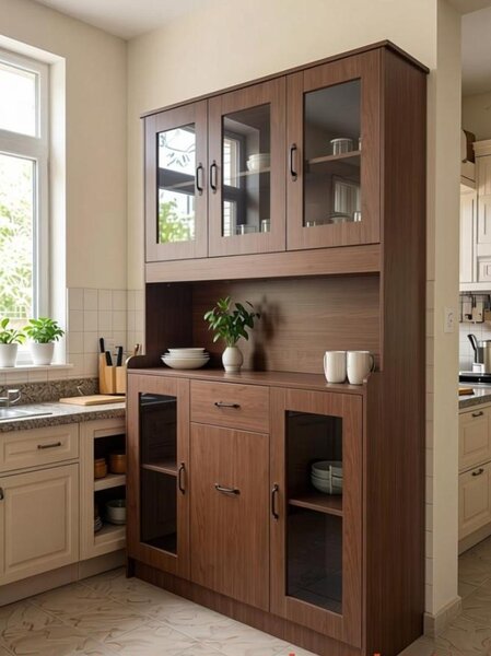 Colonne de cuisine en bois avec portes vitrées