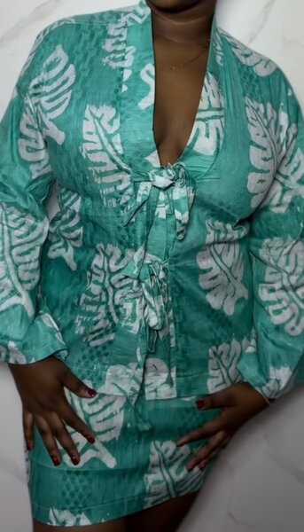 Veste Kimono Verte Imprimée