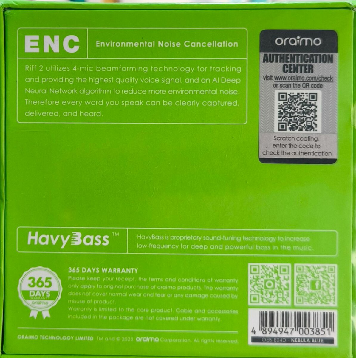 Écouteurs Oraimo Riff 2 ENC