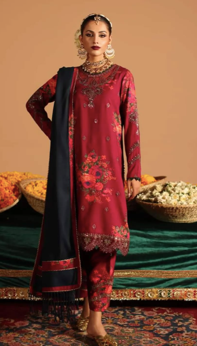 Miraas - Unstitched Embroidered Acrylic Viscose with Dyed Wool Shawl