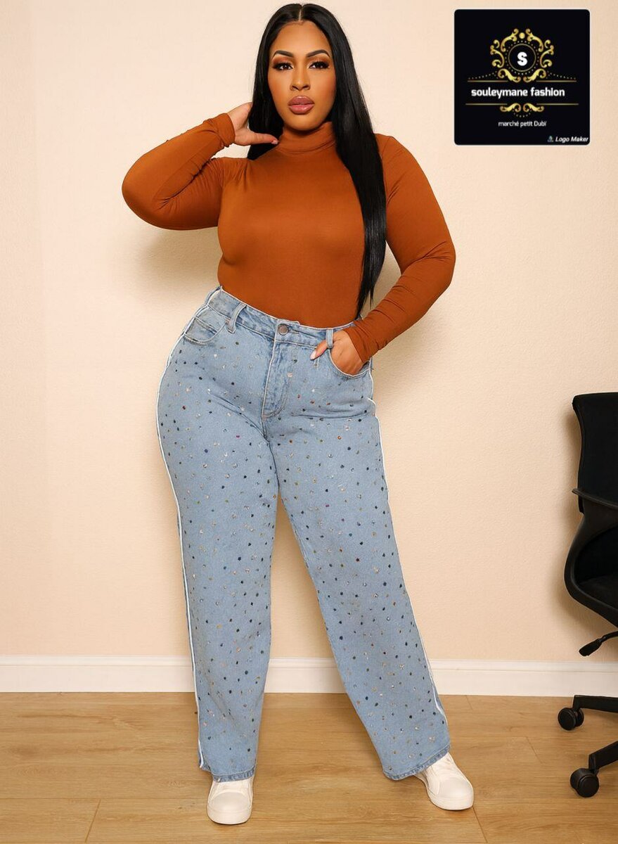 Jean large à strass femme