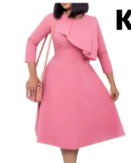 Robe mi-longue à manches longues et revers sur la poitrine, rose