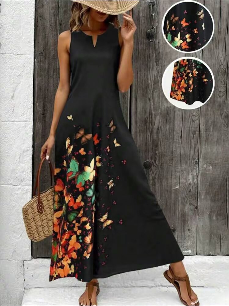 Robe Maxi Évasée Papillons