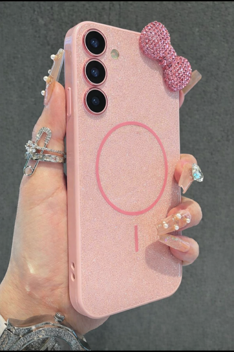 Coque téléphone rose avec nœud