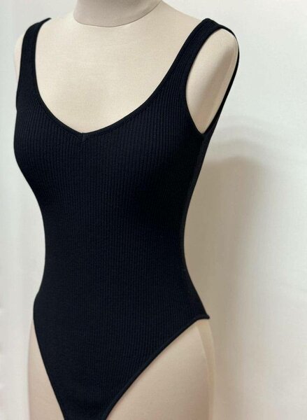 Elegant Black Ribbed Bodysuit