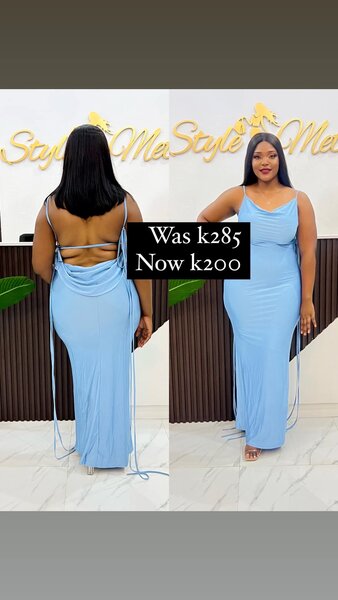 Blue long dress with an open back