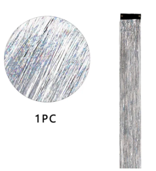 Clip In Hair Tinsel, Fairy Hair Tinsel Kit 48 CM Glitter Colorful Clip On Tinsel Hair Extensions for Girls Hair Accessories Part