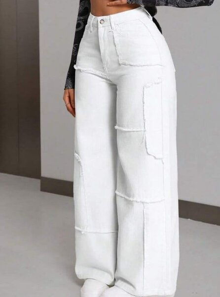 Jean large taille haute blanc