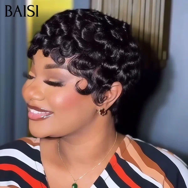 Perruque courte ondulée noire