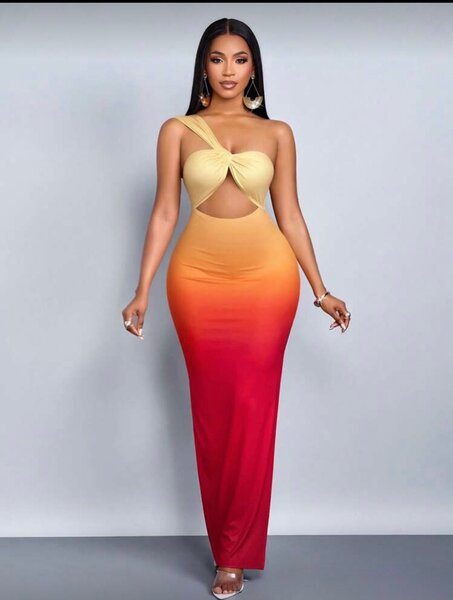 Robe longue dégradé orange rouge