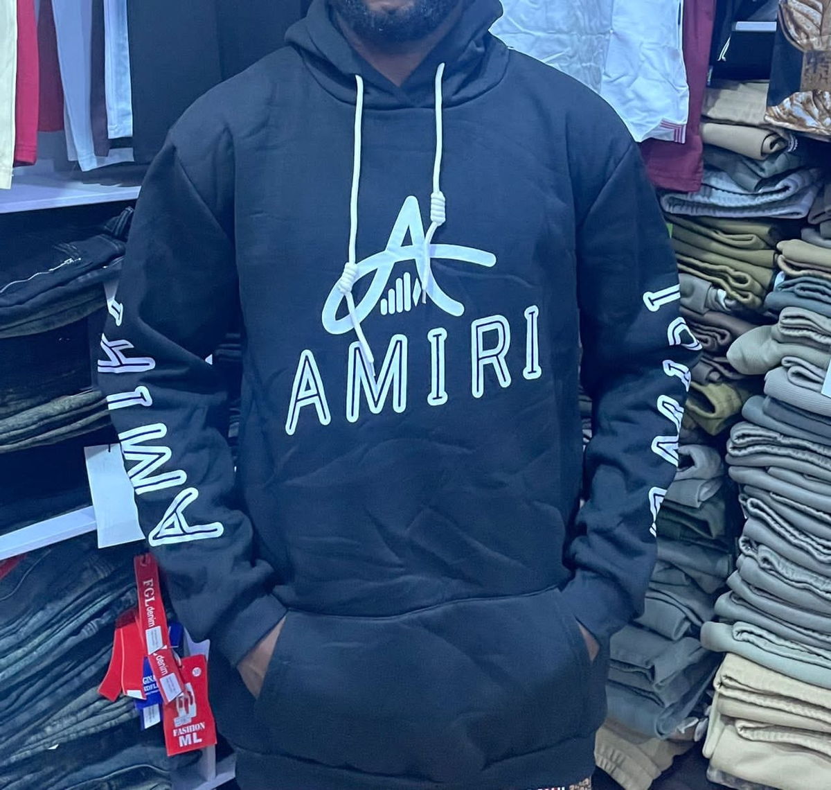 blue hoodie with print