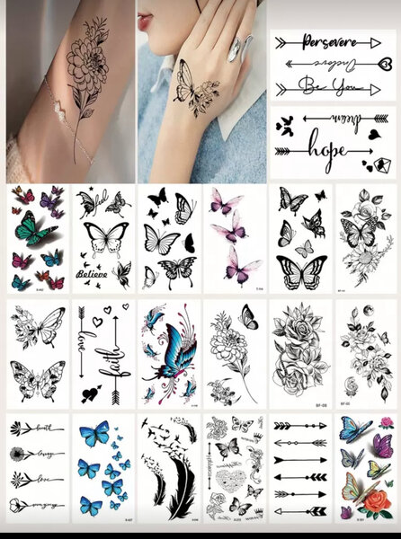 Tatouages temporaires papillons et fleurs