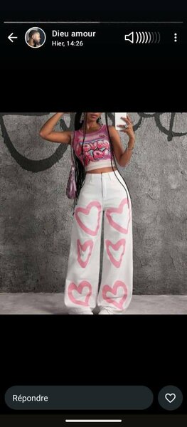 Pantalon large cœur rose