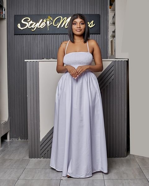 Women's long white cotton sundress with straps