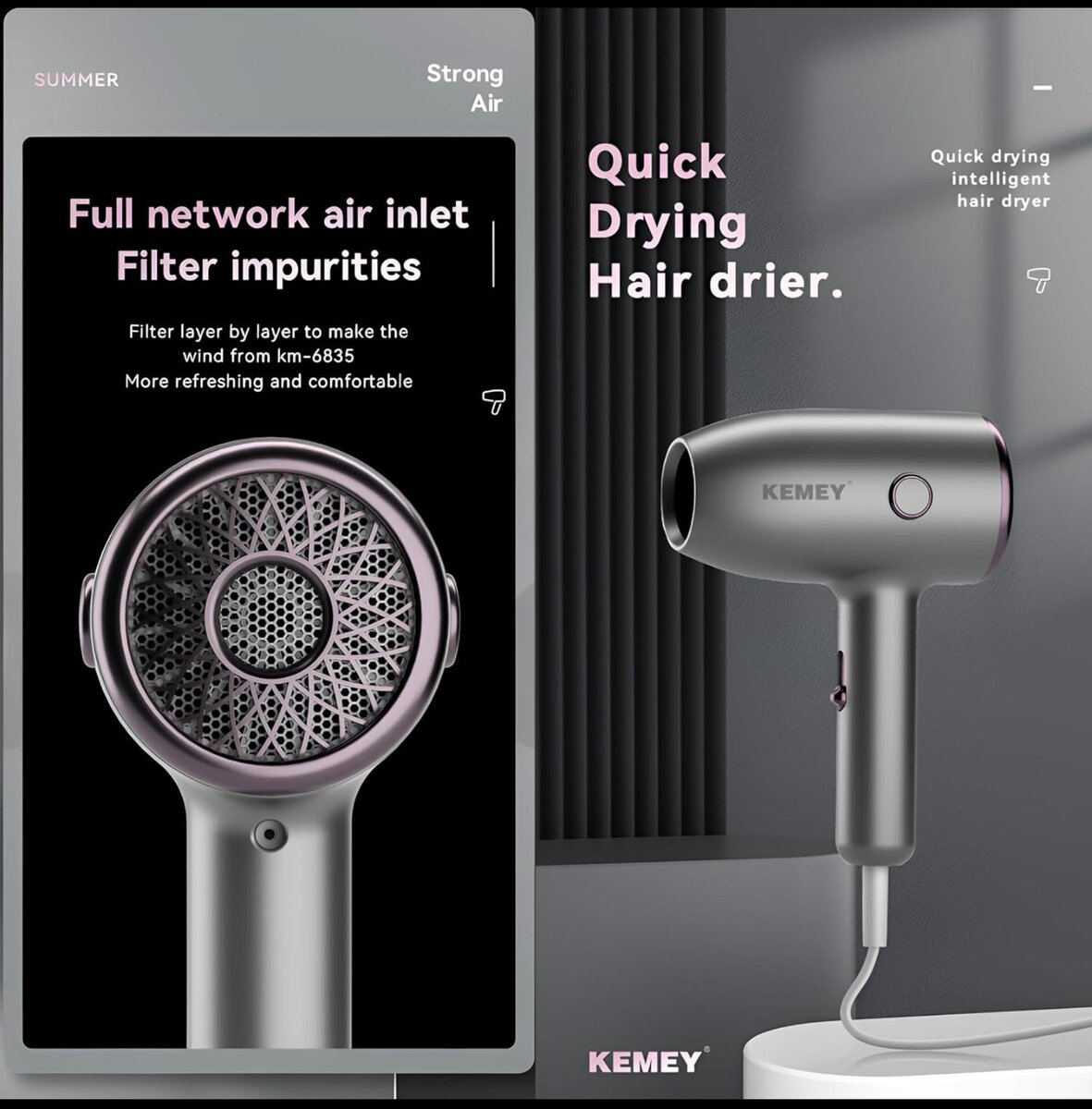 Sèche-cheveux 1800 Watt, température de lair chaud / froid