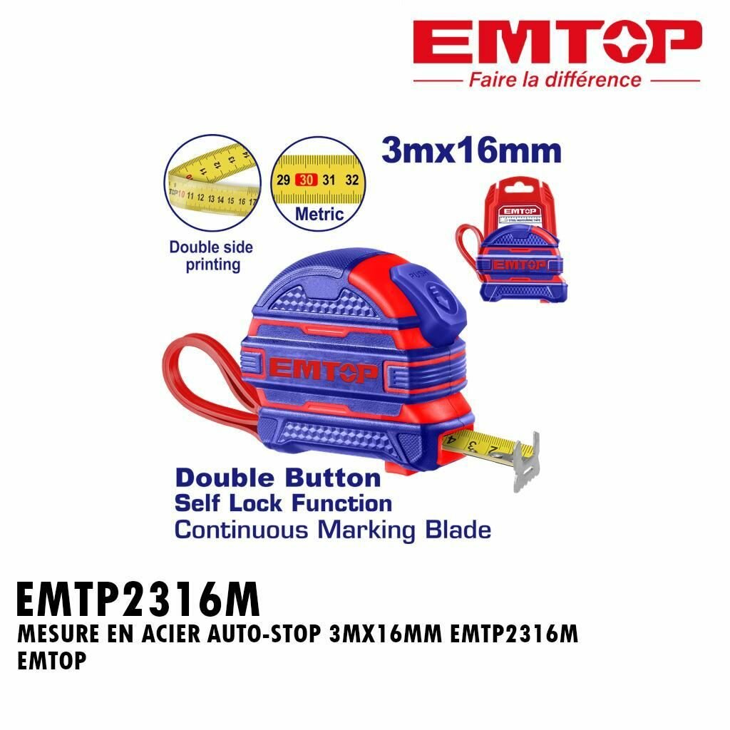 Mètre ruban acier Emtop 8m