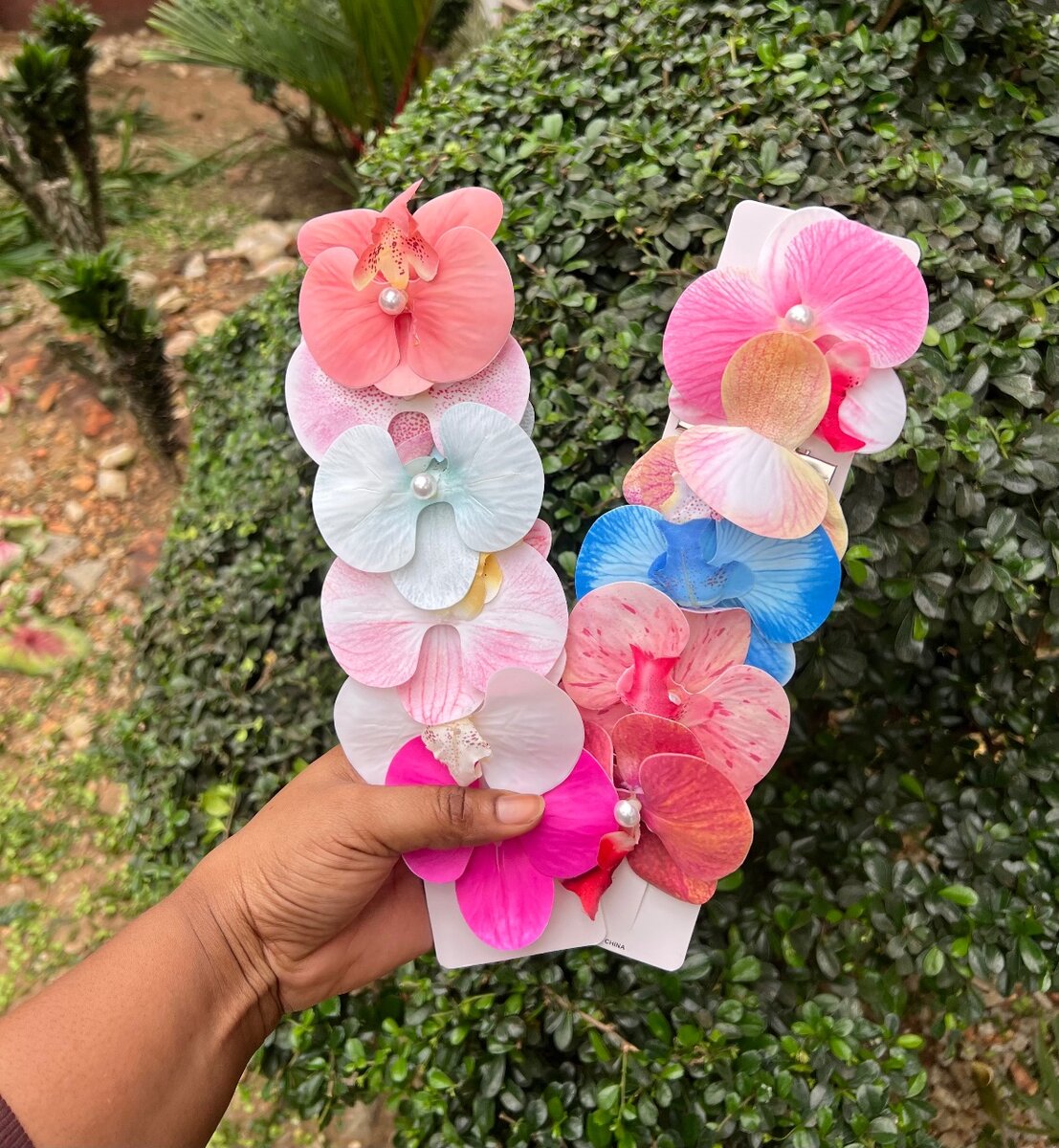 Pince à cheveux orchidée perlée