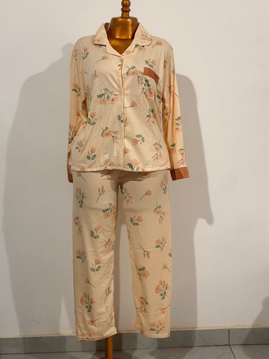 Pyjama Femme Floral Beige