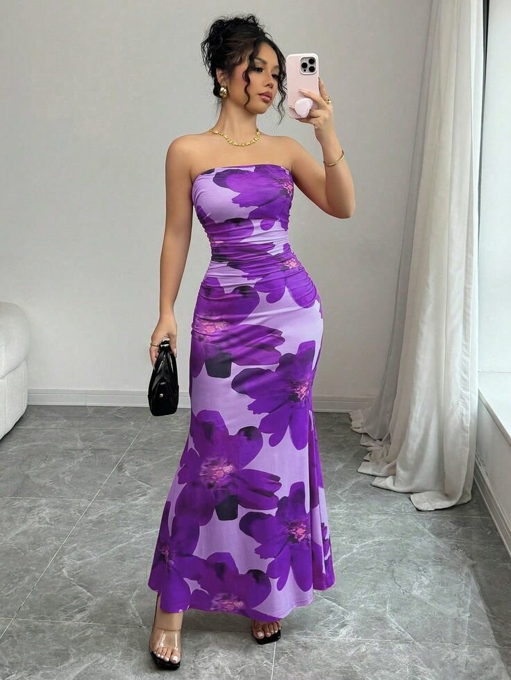 Robe longue florale violette